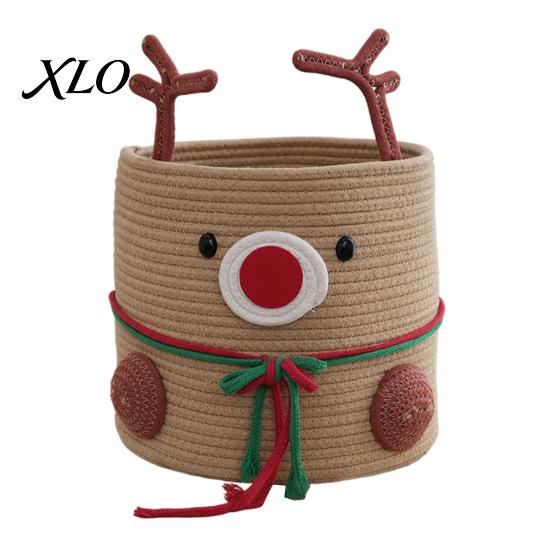 Multi Purpose Storage Box Cute Reindeer Cotton Rope Woven Box, Large Capacity Soft Decorative Bin Fabric Basket, Sundries Organizer for Nursery
