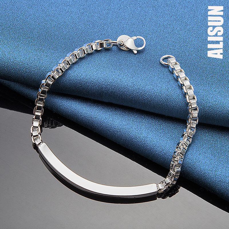 925 Sterling Silver Box Chain Smooth Side Bracelet Fashionable Wedding Jewelry