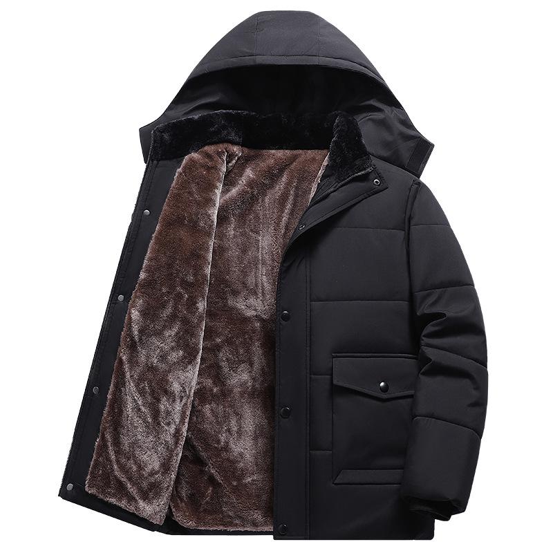 Men's Winter Hooded Cotton Coat - Versatile Medium to Long Style for Middle-Aged and Elderly