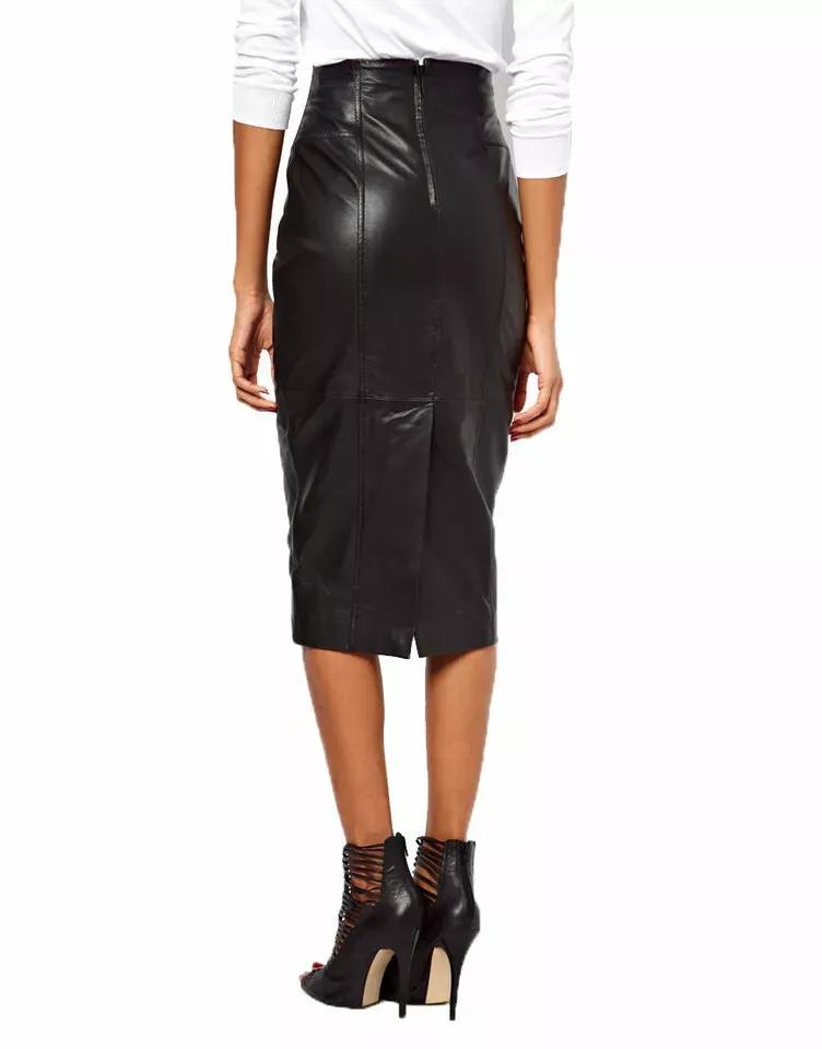 Women's Genuine Real Lambskin Soft Leather Skirt Stylish Black Formal Party Wear