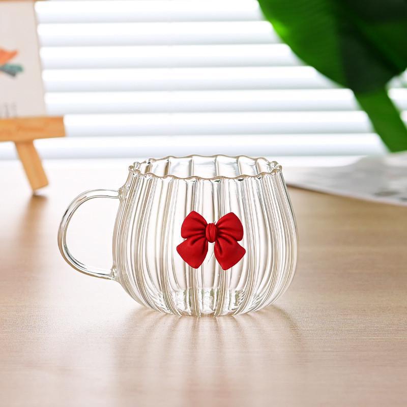 High Borosilicate High Temperature Resistance Glass Cup Big Belly Vertical Pattern Cup Household Coffee Cup Single Layer Juice Milk Tea Drinking Cup