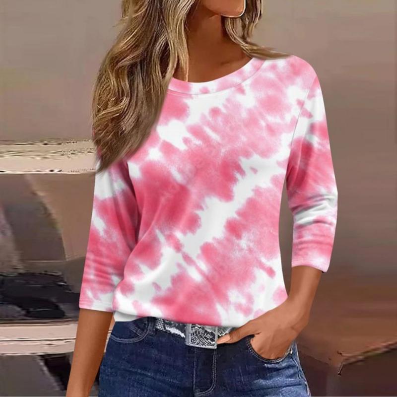 Women's Fashion Casual Round Neck 3/4 Sleeve Loose  Printed T-Shirt Ladies Top Dressy Tops for Women Trendy Womens Summer Tops