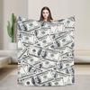 One Hundred Dollar Bills Warm Soft Blanket  Funny Travel Office Throw Blanket Couch Chair Flannel Bedspread Sofa Bed Cover