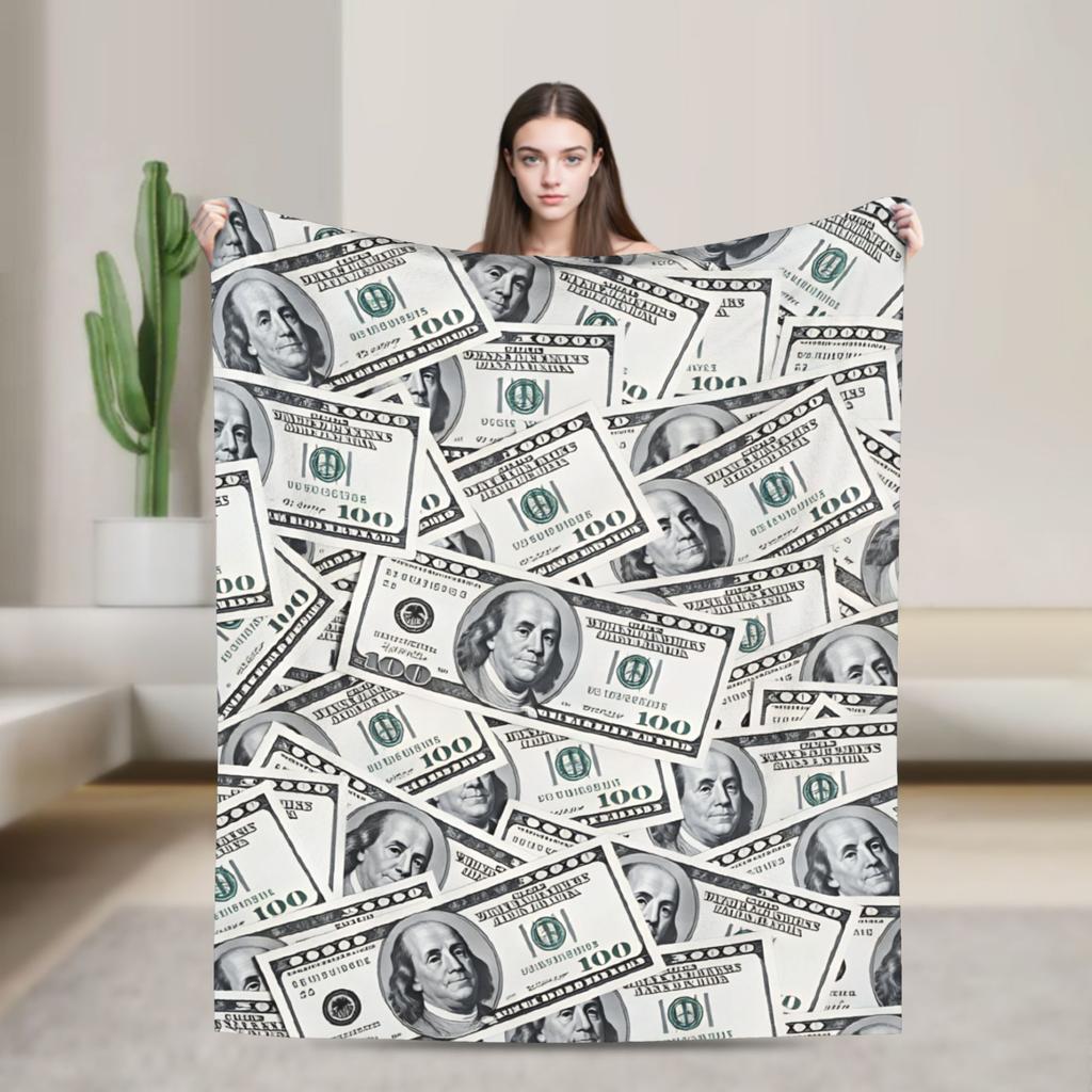 One Hundred Dollar Bills Warm Soft Blanket Funny Travel Office Throw Blanket Couch Chair Flannel Bedspread Sofa Bed Cover