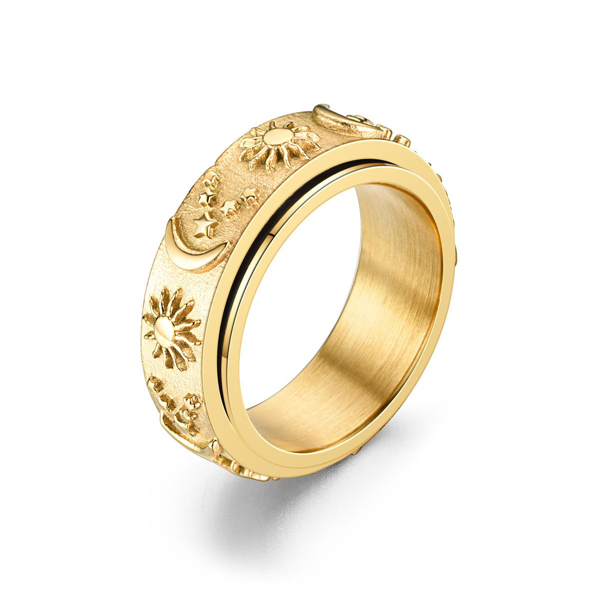 Böhmen Stern Mond Angst Entspannende Ring Für Männer Edelstahl Drehbare Spinner Fidgets Anti Stress Ringe Schmuck Bague Homme 7 beige