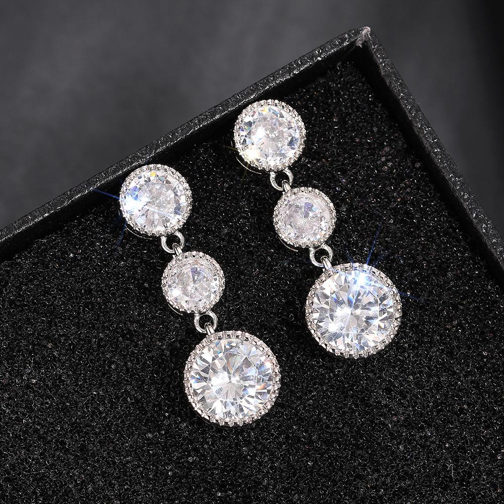 New  Silver Needle  Luxury Round 5A Zirconia Drop Earring Female Popular Brand of High-end Vintage Stud Earrings
