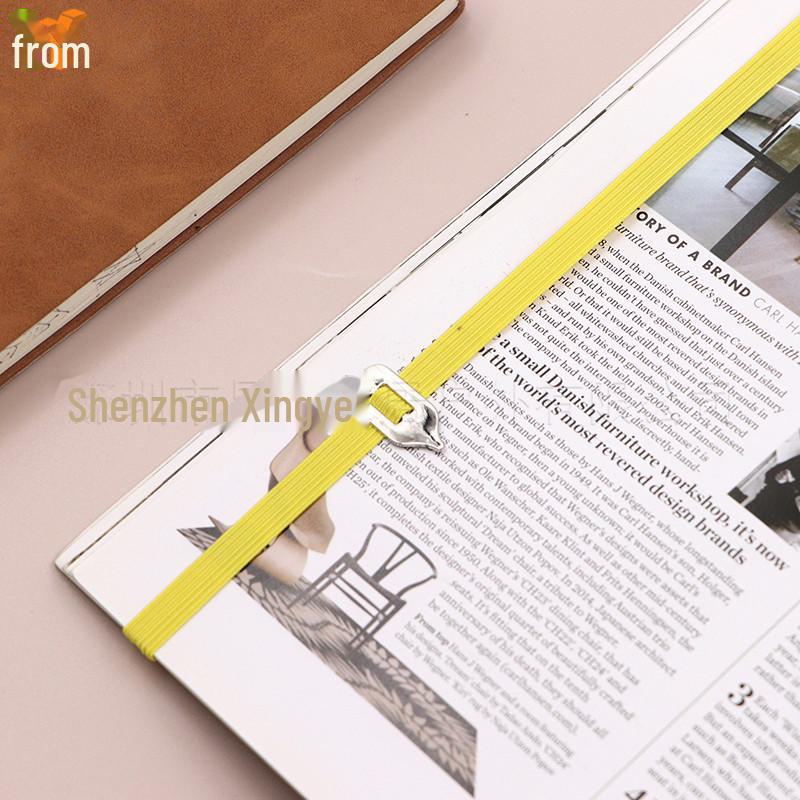 Semn de carte elastic multicolor cu panglică de bibliotecă și indicator metalic