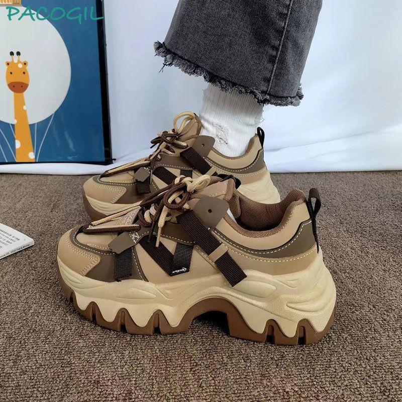 Parker Gill Internet celebrity super fire thick sole heightening dad shoes women 2025 autumn new breathable versatile sports shoes 35 хаки 7198₽