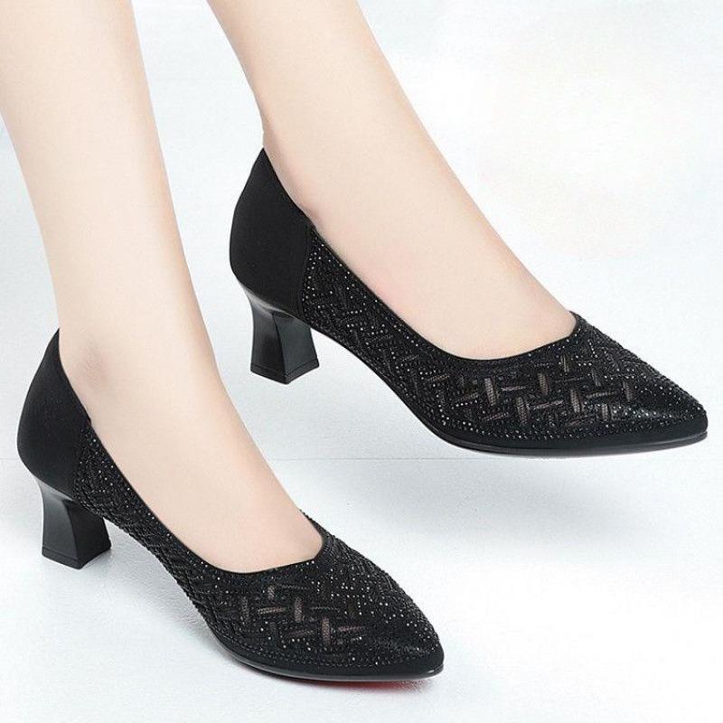 Summer Breathable, Comfortable, Non-slip, Soft-soled, Comfortable Mesh Hollow-out Versatile Mid-heel Breathable Women's Shoes