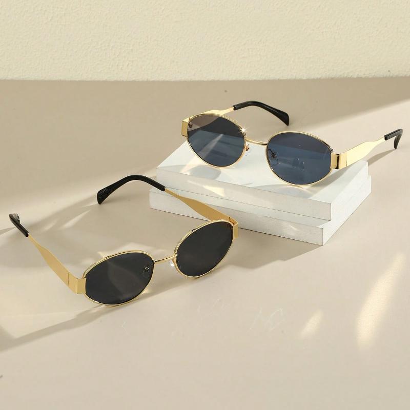 Oval Stylish Metal Frame Vintage Eyeglasses For Women, Fashion Accessory For Summer Beach Vacation,Outdoor,Travel