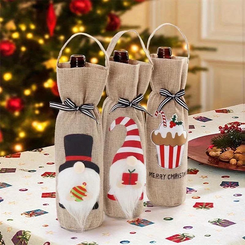 New Christmas Decoration Products Faceless Elderly Doll Handheld Wine Bottle Cover Christmas Champagne Red Wine Bag Desk Decor