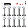 10Pcs ASTM F136 Titanium 18G/16G Internal Teeth Labret Stud CZ Cartilage Earring Helix Tragus Nose Stud Piercing