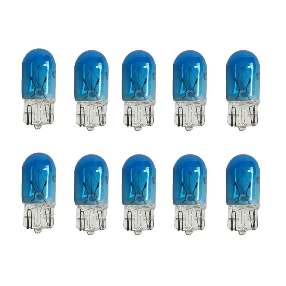 10X White T10 W5W 501 194 Clear Signal Lamp Glass 12V 5W Warm White W2.1x9.5d Single Filament Car Bulb Auto Halogen Light Blue Dome Lights 6