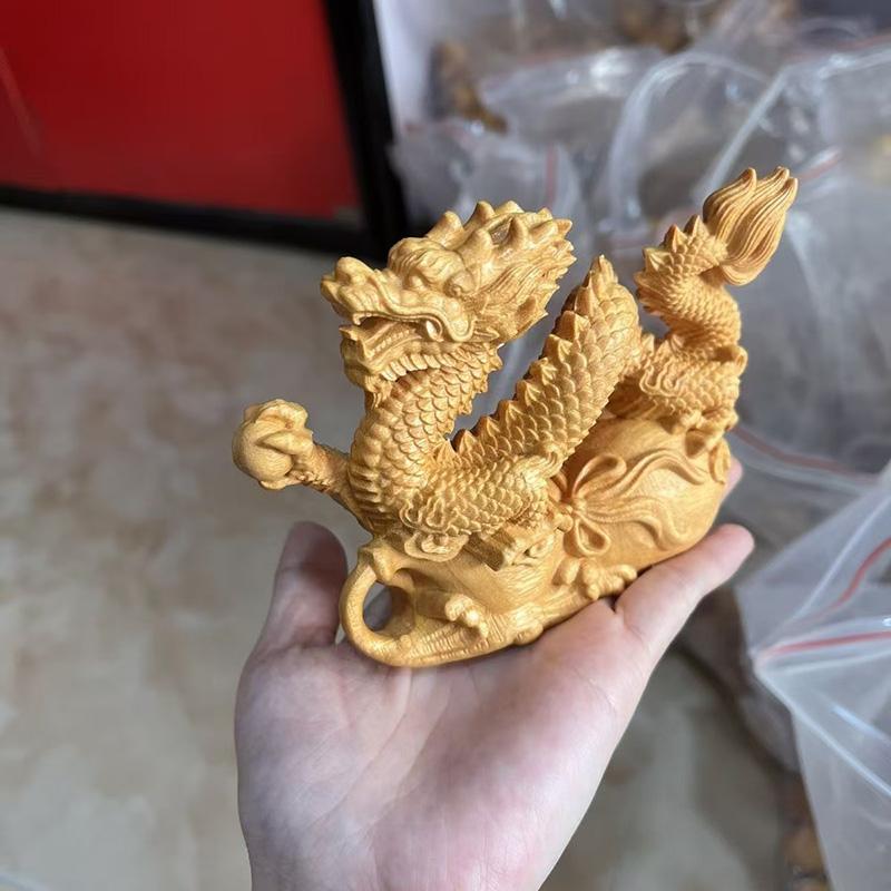 Natural Cypress Mascot Dragon Scratching Ball, Decorative Statue, Chinese Mascot, Beast, Home Room, Office, Wind Water Ornaments