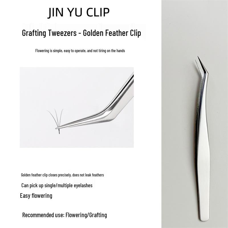 Gold Feather Precision Eyelash Extension Tweezers Set for Lash Artists