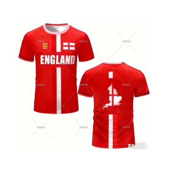 T-shirt Royaume-Uni Angleterre UK Football Maillot de Football Impression Drapeau 3D National CHEER Manches Courtes Entraînement Col Rond Uniforme de Sport Unisexe Hommes Femmes