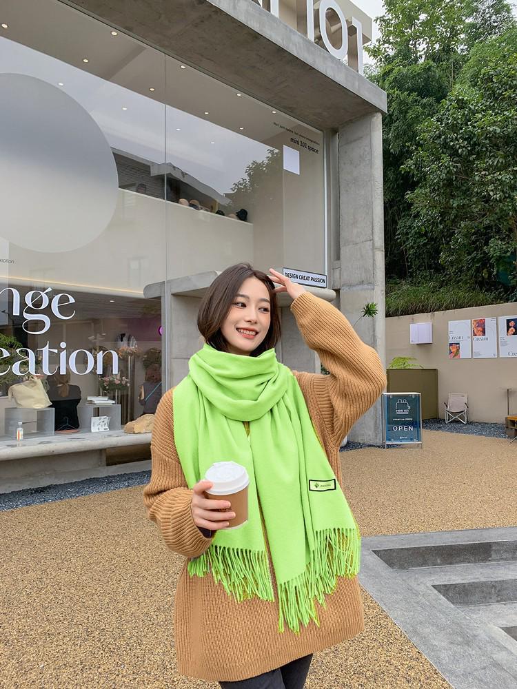 Women's and Men's Thick Warm Cashmere-Like Scarf - Autumn Winter Korean Style with Tassels, Solid Color