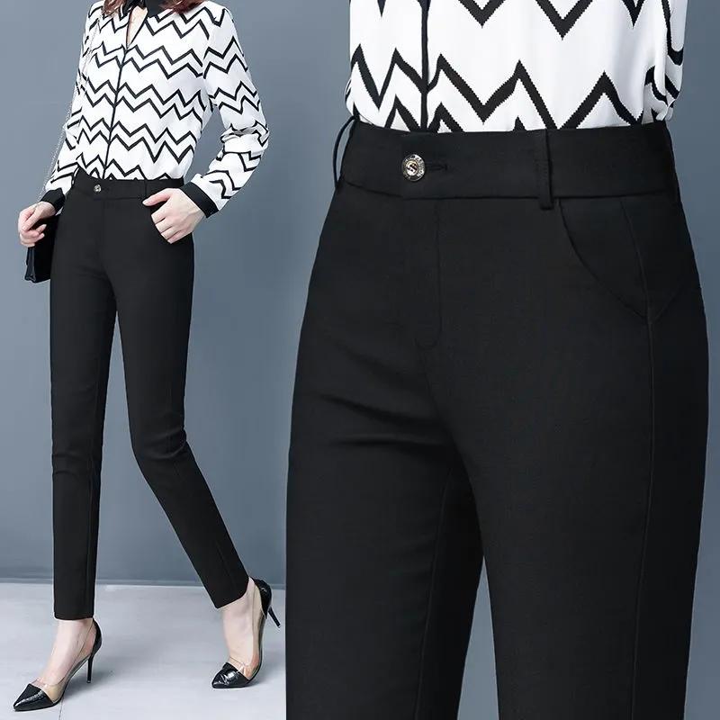 Women Ankle-length Trousers Casual Spring Office Formal Pantalon Slim Skinny High Waist Elastic Pencil Pants Plus Size