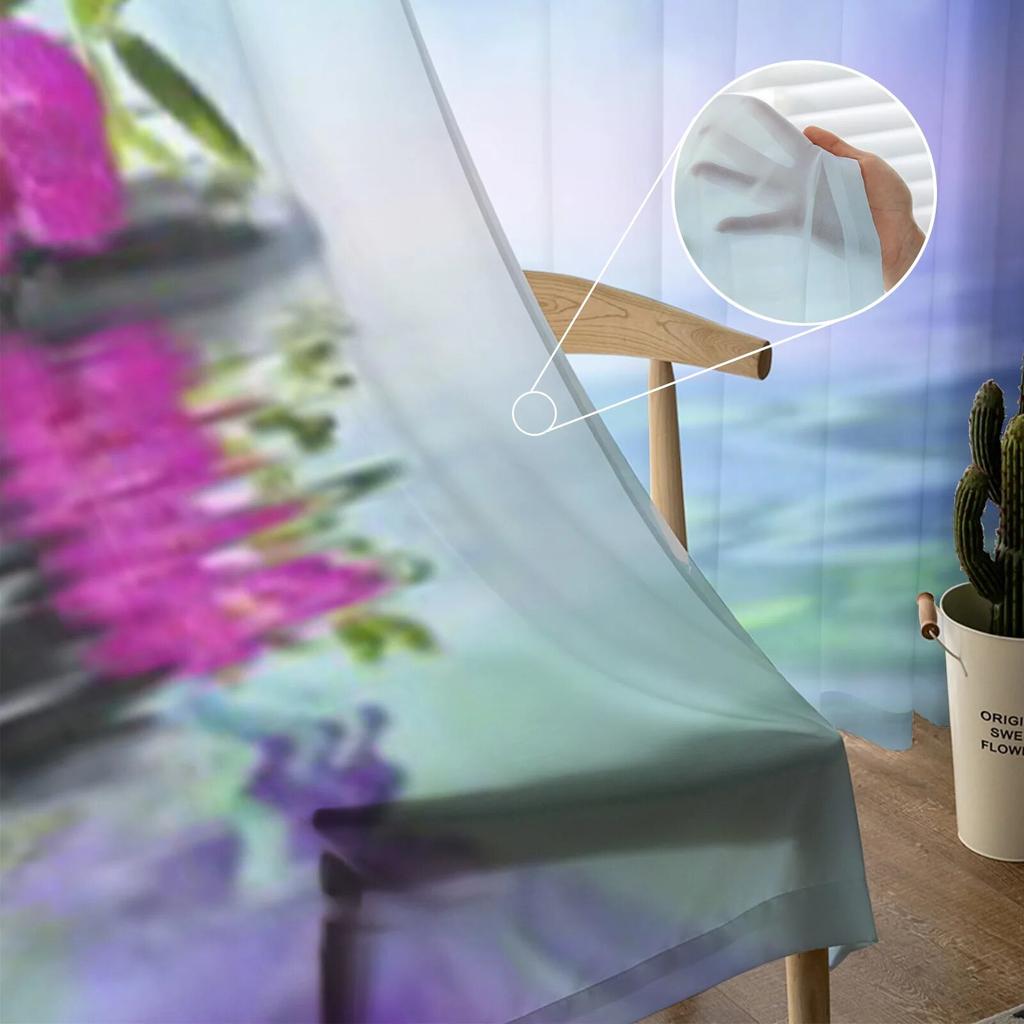 Violet Orchids Black Stones On The Water Sheer Curtains for Living Room Tulle Window Curtain Bedroom Kitchen Veil Drapes