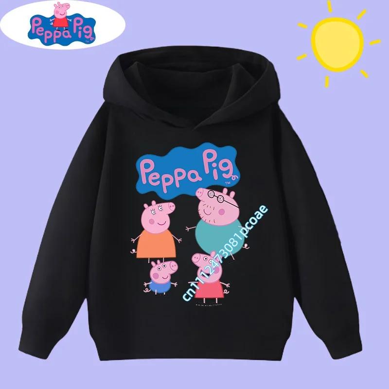 2026 New Peppa Pig children's hooded sweatshirt with cartoon print, boys' sports shirt, girls' casual top, children's clothing