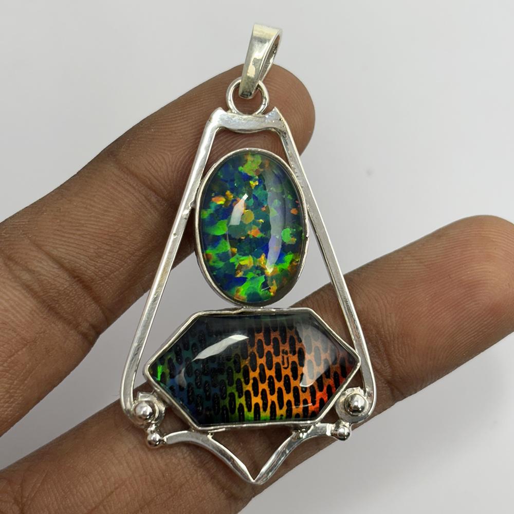 925 Sterling Silver 52 Ct Natural CERTIFIED Opal Fancy Pendant For Birthday Gift
