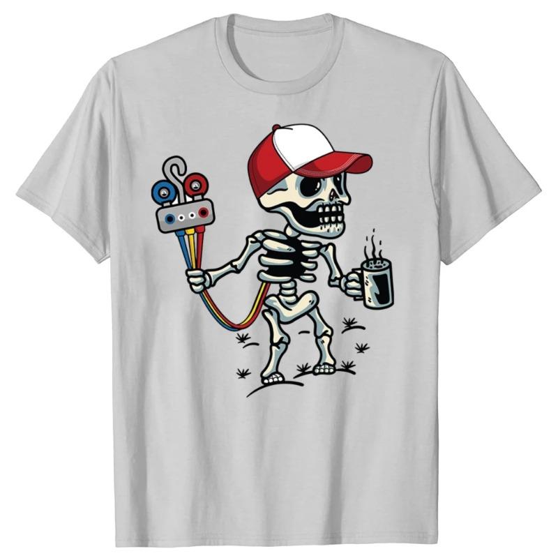 Totenkopf HVAC Rest Fun Bedrucktes T-Shirt Herren Sommer 100% Baumwolle Atmungsaktives T-Shirt Neuheit Lässiger Stil Rundhals Kurzarm Top