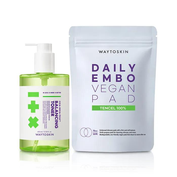 Way to Skin Cica Deca Tica Balancing Toner 400ml + Daily Embossed Vegan Pads 30 Sheets 2-Piece Set