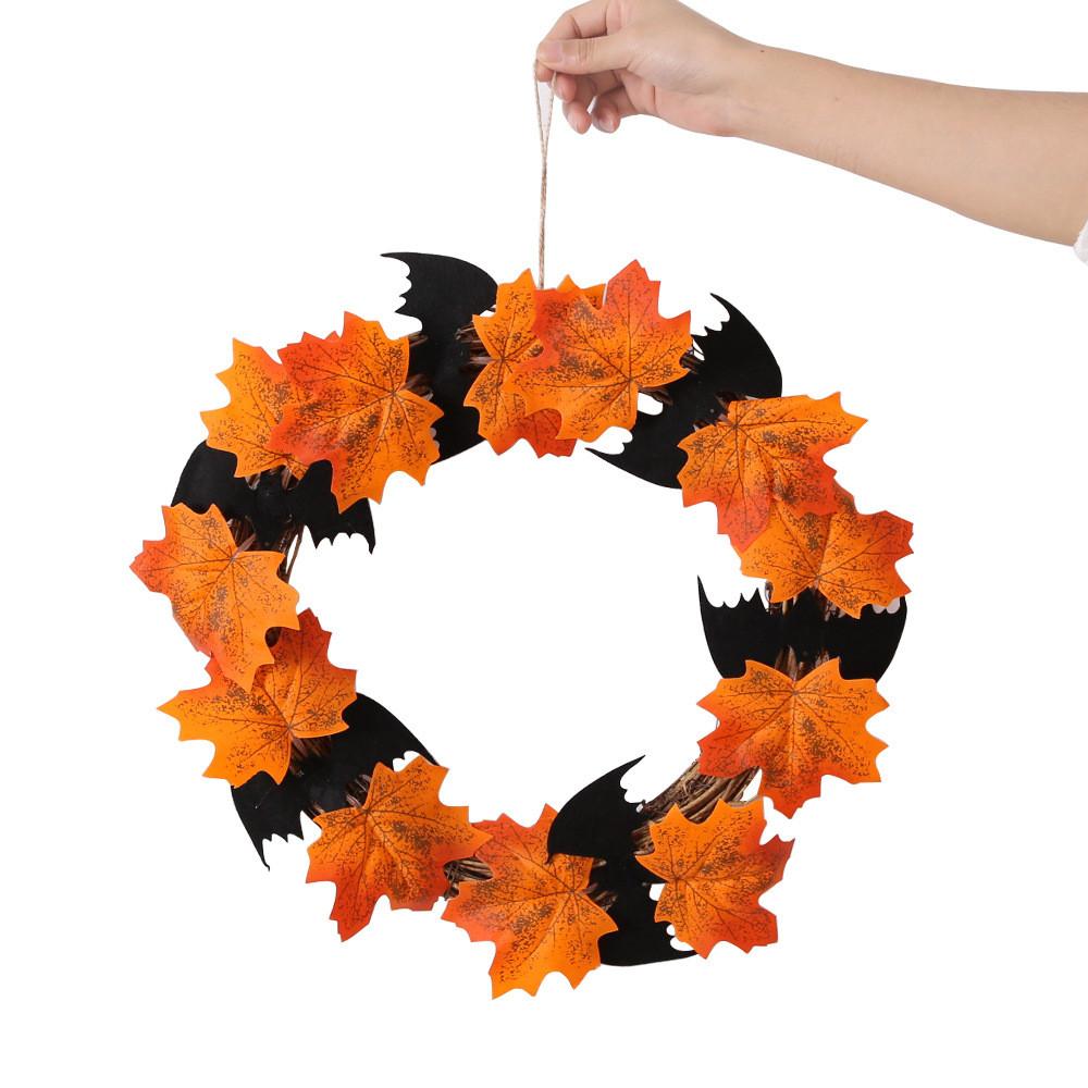 Faux Exquisite Maple Leaf Halloween Wreath With Decorative Bats Perfect For Holiday Decor Wall