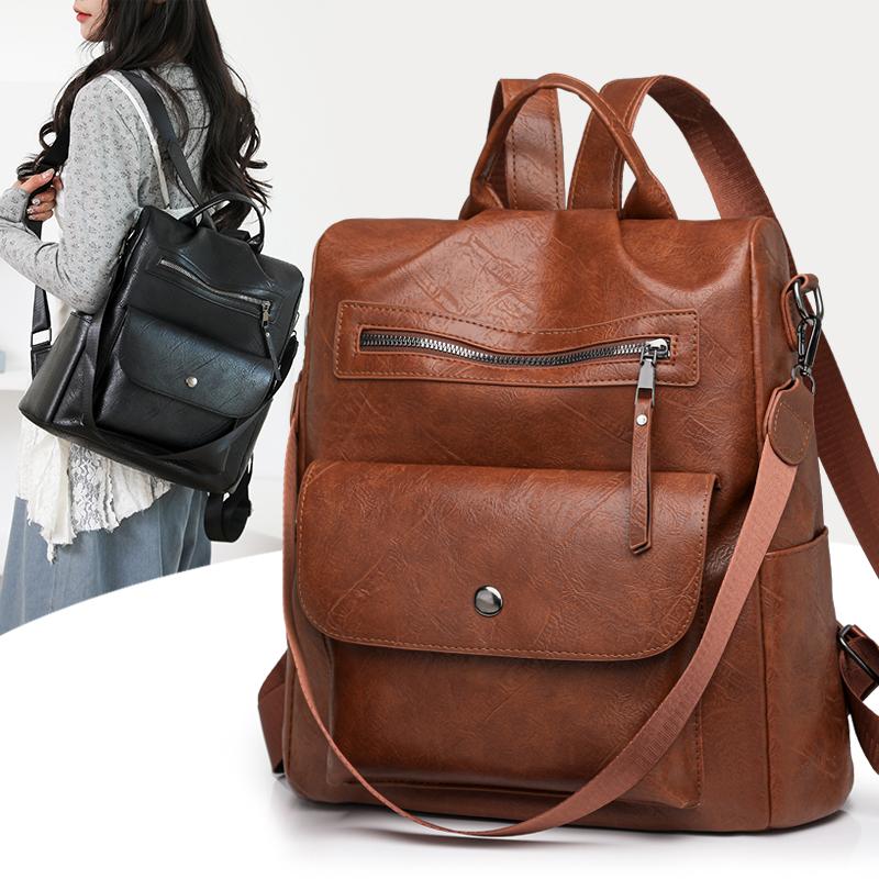 Large Capacity Travel Bag Women's Soft Leather Backpack Retro Commuter Backpack