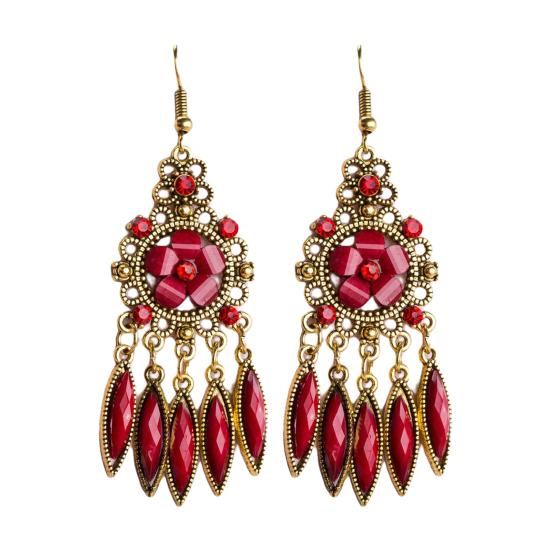 1 Pair Women Earrings Flower Shape Tassel Shiny Rhinestone Drop Earrings for Prom