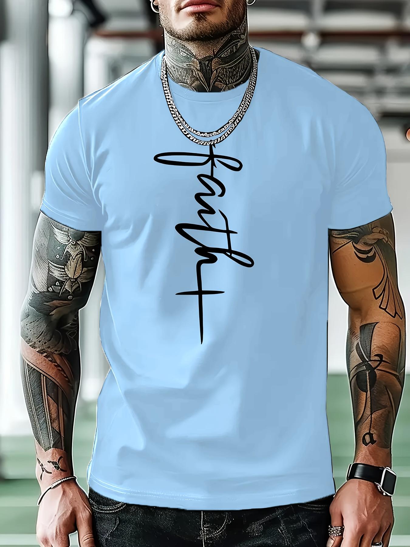 

Navy Blue Crew Neck Short Sleeve T-shirt - Comfortable Summer Tee with Faith Graphic Print XXL