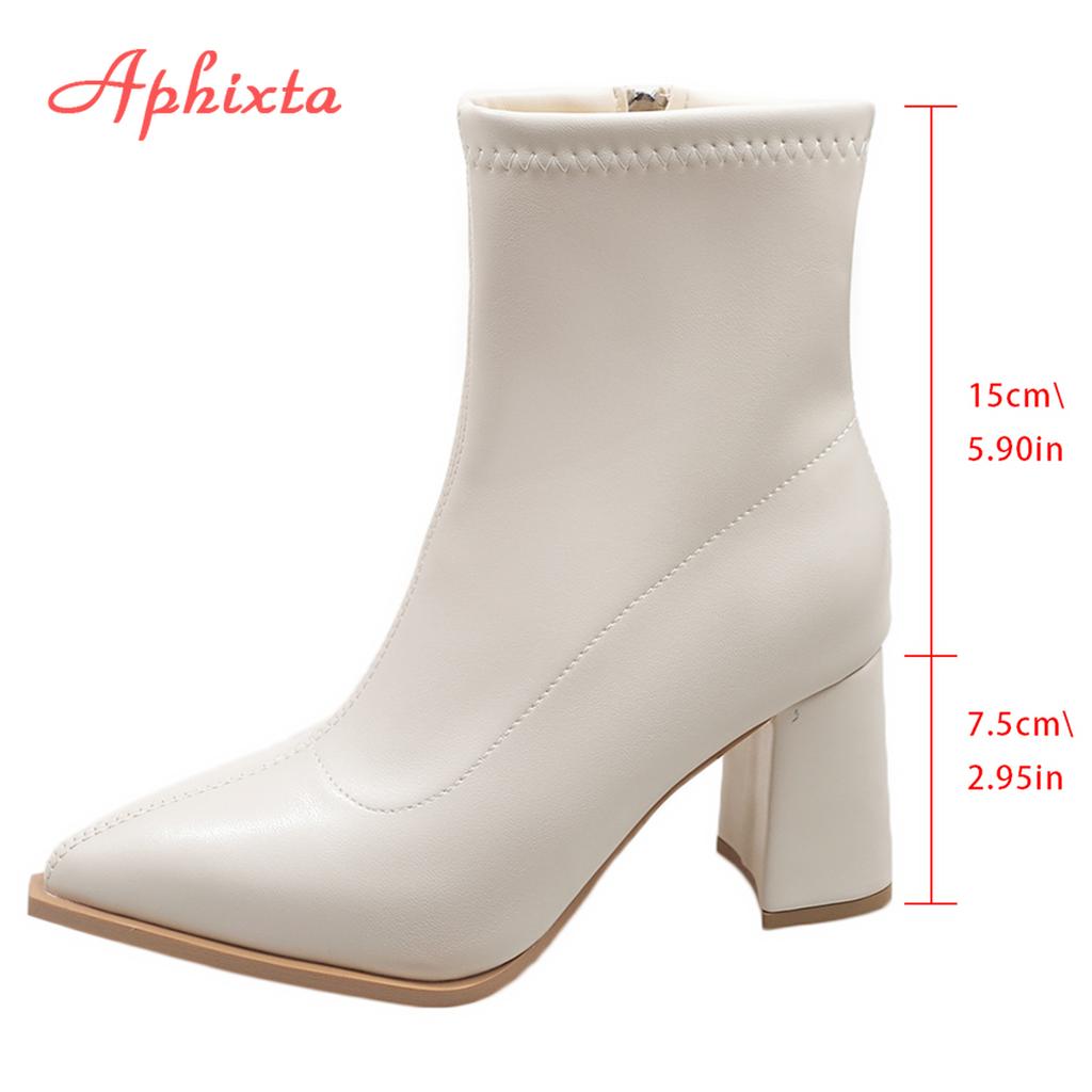 Women High Heel ANKLE BOOTS Modern Square Heel Shoes Beige 7cm High Heels Woman Modern Boot Big Size 42 Boots for Woman
