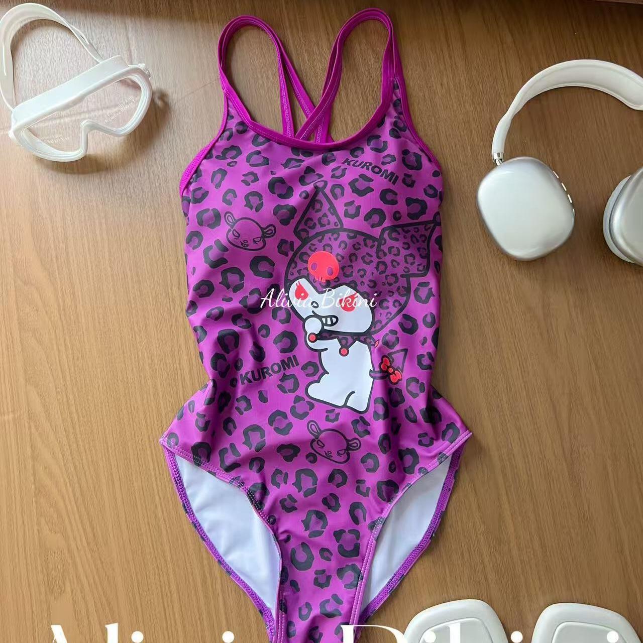 

Grape purple leopard print Kulomie one-piece racing swimsuit cute senior sense thin cover meat swimming pool competitive swimsuit M