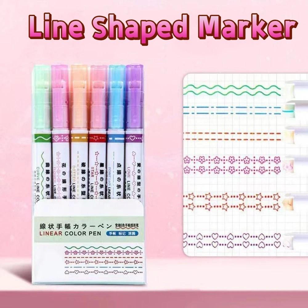 6Pcs/Set Flowers Line Shaped Colored Highlighter Pen Set Line Shaped Marker School Supplies