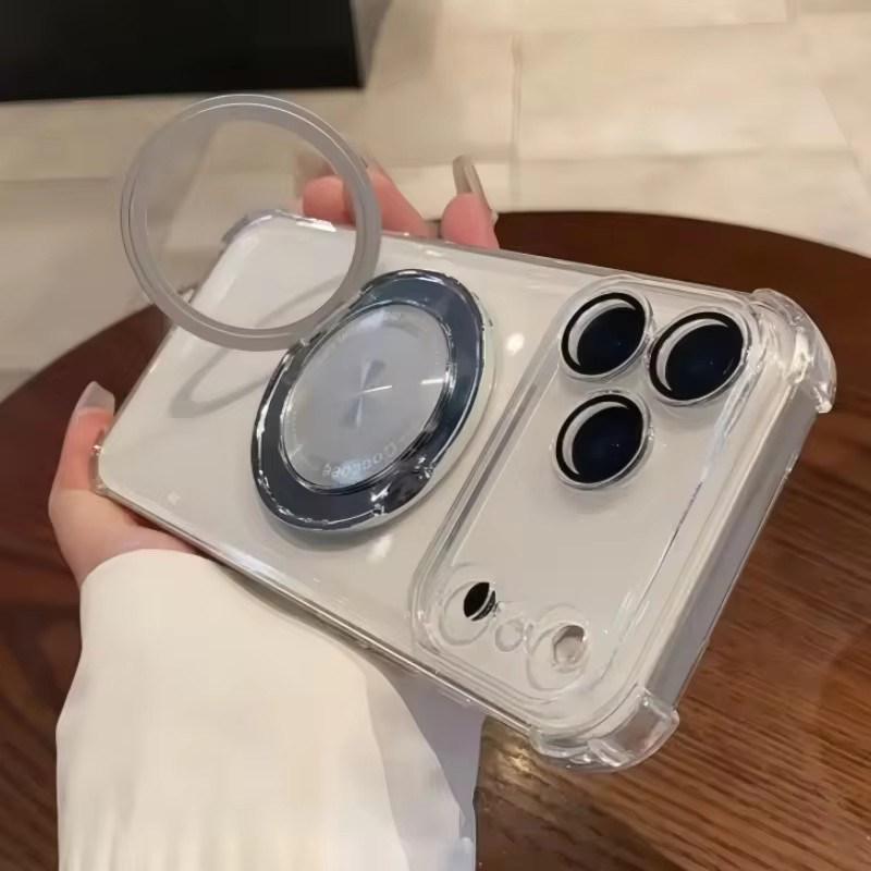 Luxusní nárazuvzdorné magnetické otočné pouzdro pro iPhone 17 Air 15 16e 14 13 12 11 Pro Max Plus XS XR pro Magsafe průhledný kryt