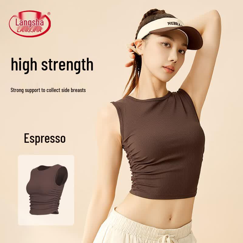 LangSha Women s Pleated Slimming Sports Tank Top L белый