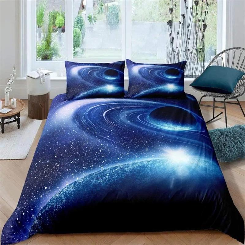 

Пододеяльник с синим фиолетовым дизайном в стиле галактики, полный размер для девочек, мальчиков, подростков, детей, подарки, комплект постельного белья Starry Dream Sky, декор комнаты 135x200cm 2pcs