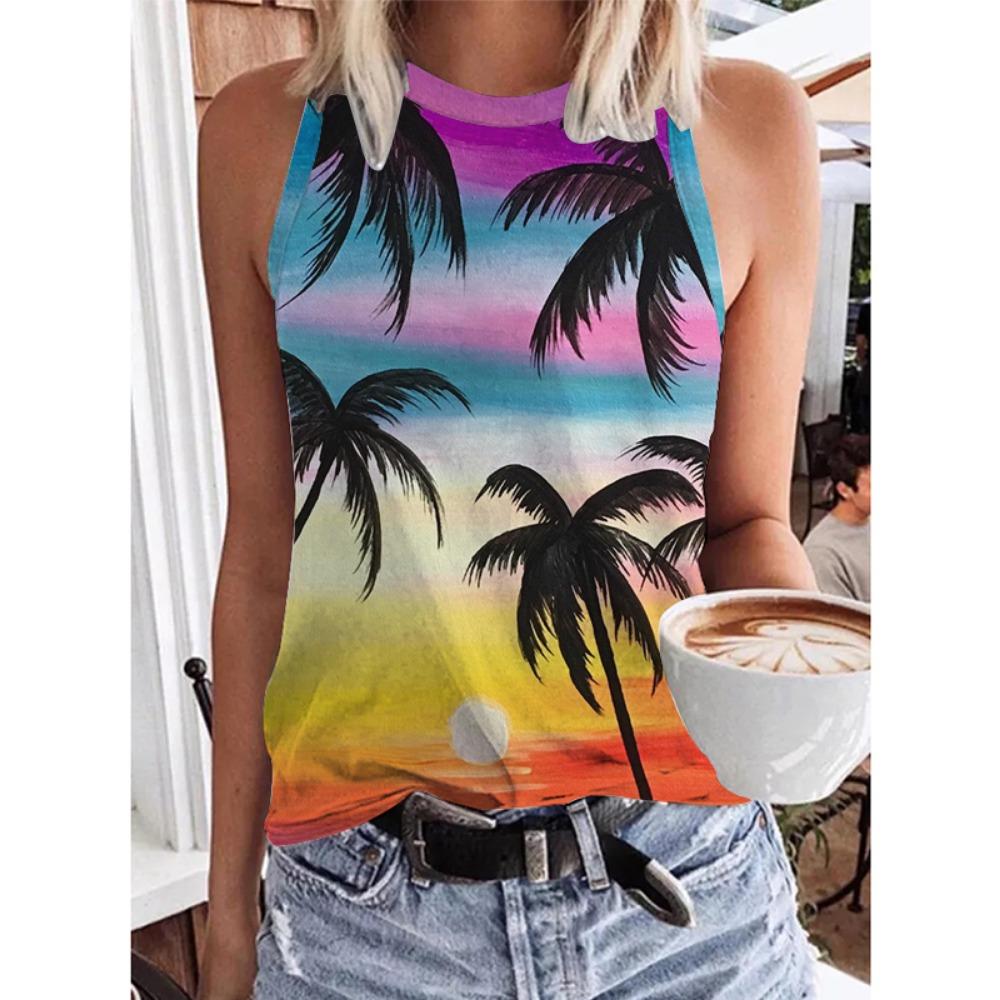 Hawaii Scenery 3D Print Tank Top Summer Women Beach Streetwear Y2k Tops Oversized Vest Off Shoulder Sleeveless Woman Camisole