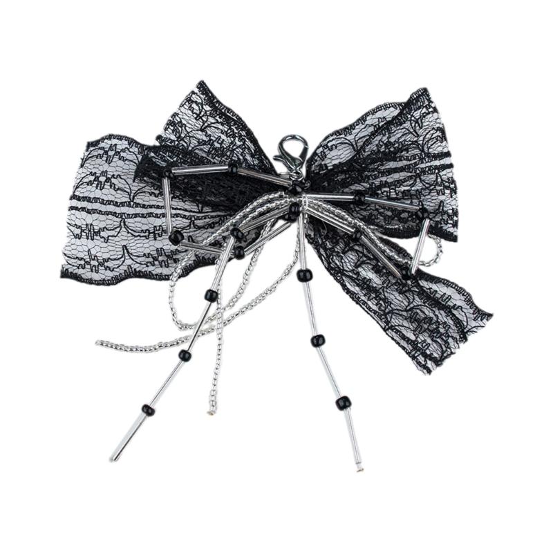 Elegant Lace Embroidered Shoe Clip with Beaded Butterfly Bowknot Handmade Bag Pendant Decorative Buckle for Footwear