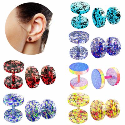 1Pair Colorful Stainless Steel Barbell Fake 16G Cheater Ear Plugs Illusion Expander Earrings