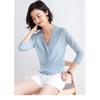 Summer V-neck Ice Silk Knitted Cardigan Shirt Women's Thin Outer Short Coat Long Sleeve Casual Simple Jackets Ladies Solid Color Clothes 3091