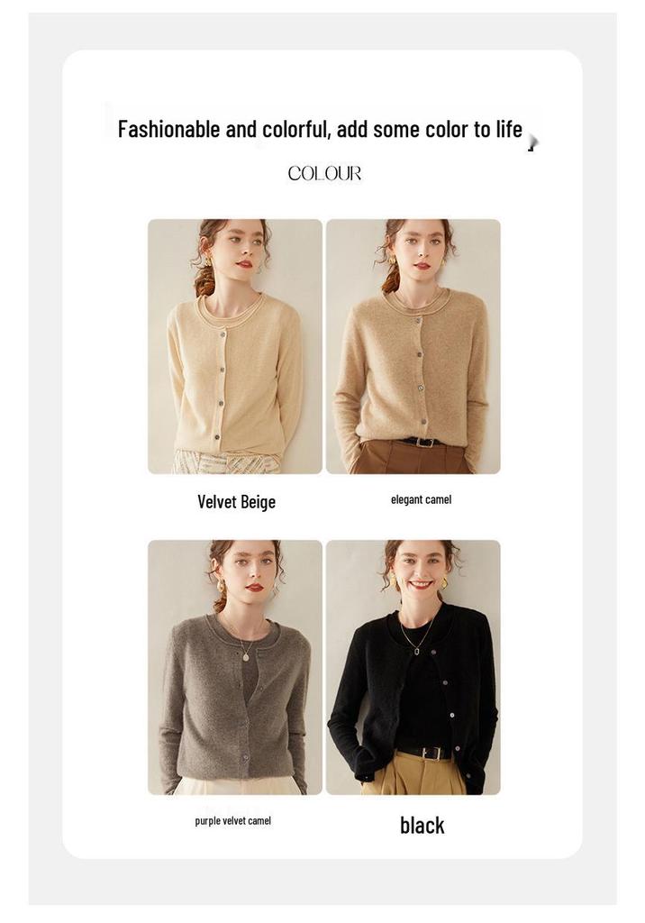 Women's Long-Sleeve Cashmere Cardigan - Round Neck, Cuffed, Single-Breasted, Loose Fit, Slimming Sweater for 2024 Autumn/Winter