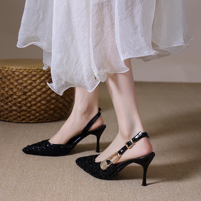 Summer New French Beautiful High Heels Women's Stiletto Pointed Toe Versatile Fashion Baotou High Heel Sandals