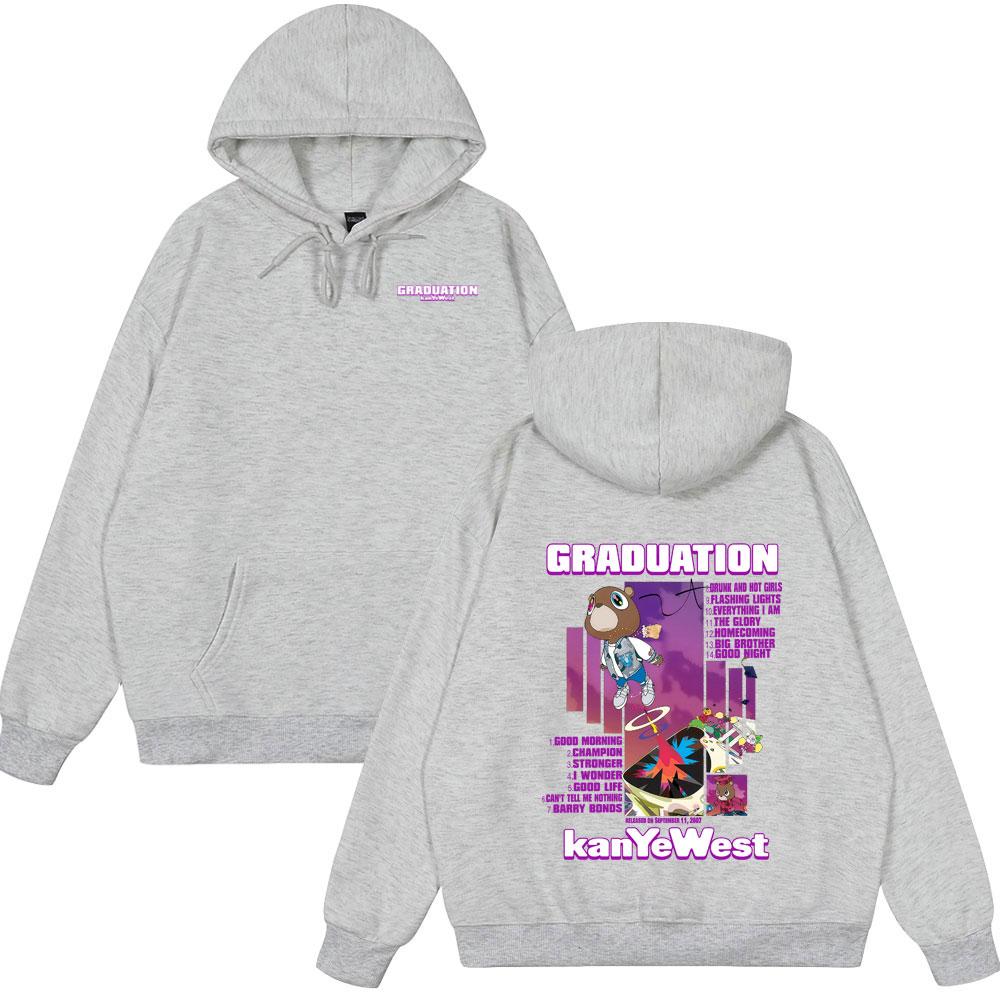 Vintage Rapper Kanye West Graduation Bear Graphic Clothes Men Hip Hop Fashion Pop Music Hoody Oversized Spring Winter Streetwear