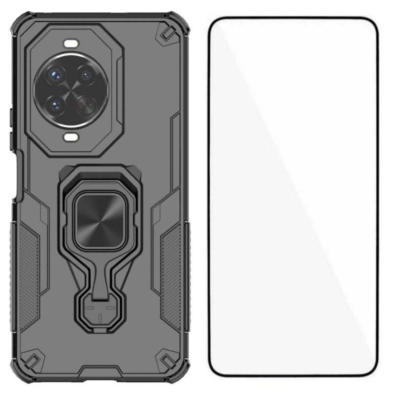 

For Huawei nova 14 Pro 5G Phone Case WANLONFENG PC TPU Back Cover Kickstand with Tempered Glass Black