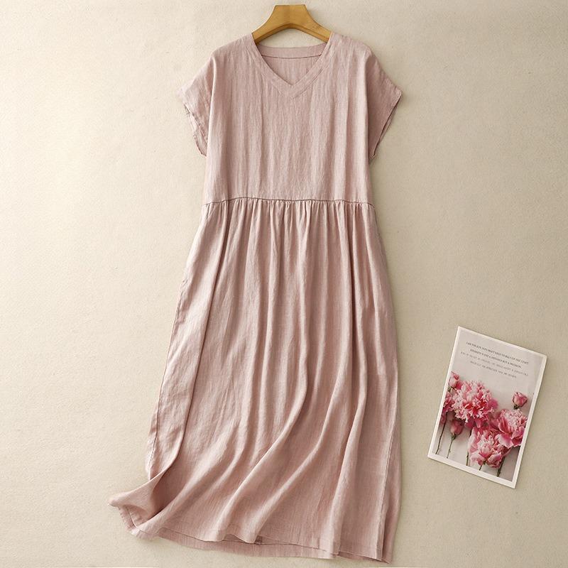 

Летнее Новое Платье Женское Большого Размера Лоскутное На Плечах С Коротким Рукавом M розовый