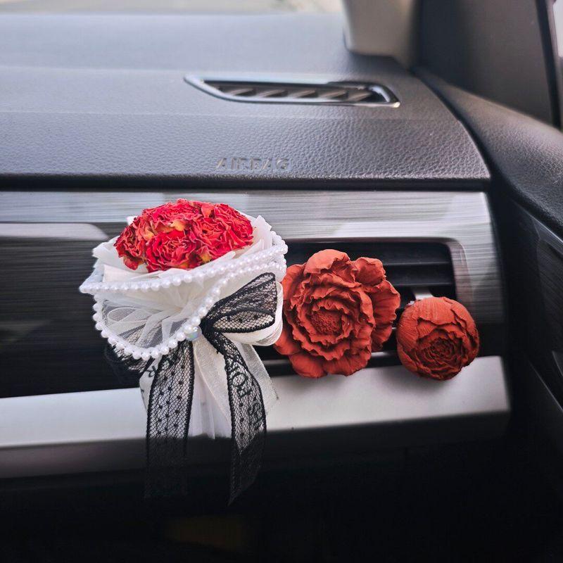 Car Air Freshener Rose Eternal Flower Bouquet Air Vent Decoration Aroma Diffuser Stone Car Fragrance Ornament High-End Gift