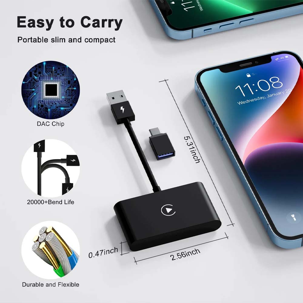 Wireless Auto Car Adapter Convert Wired USB Connection Plug and Play Online Update Apple Carplay Dongle for iPhone IOS 10+