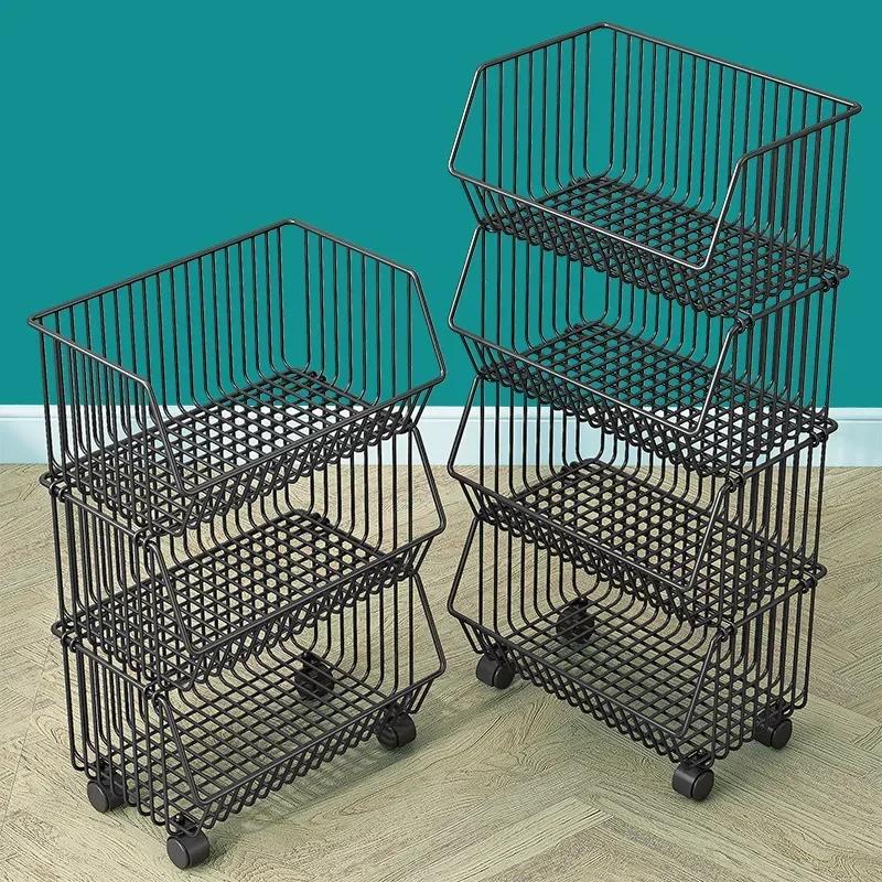 Kitchen Storage Rack, Floor To Floor, Multi-layer Household Movable Cart, Fruit and Vegetable Basket Snack Toy