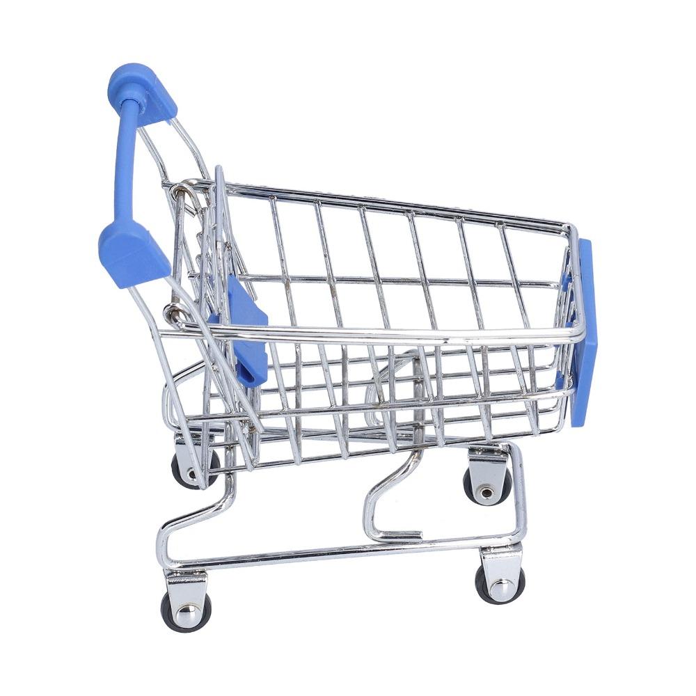 2pcs Metal Construction Supermarket Handcart Small Size Desktop Shopping Cart Office Decor